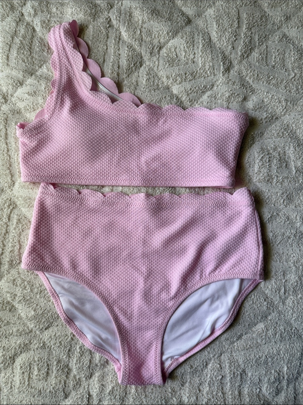 Old Navy Pink Scalloped One-Shoulder Bikini Set